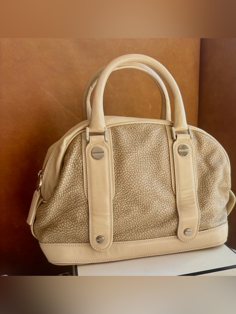 Cream Leather Satchel Handbag - Unknown Brand